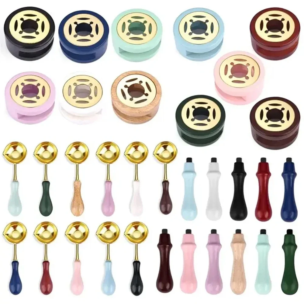 Wax Seal Stamp Set - ชุดตราประทับขี้ผึ้ง 2/3 ชิ้น พร้อมเตาเผาขี้ผึ้งไม้เนื้อแข็งสไตล์วินเทจ สำหรับการ์ดเชิญงานแต่งงาน ซองจดหมาย